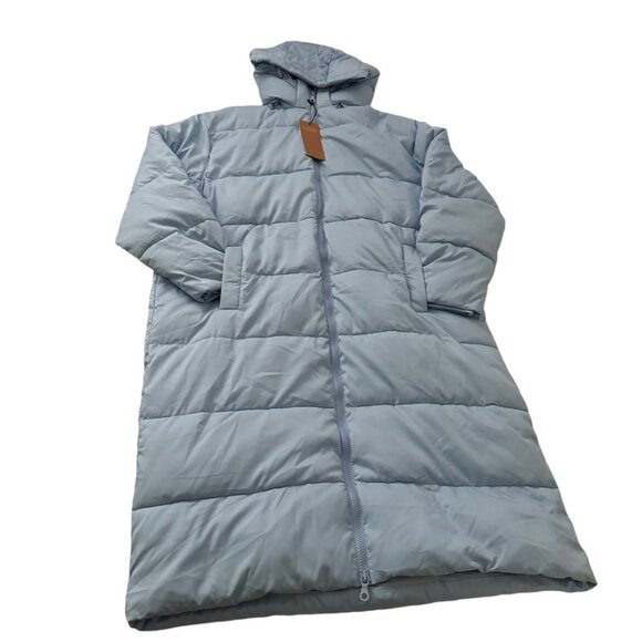 Girlfriend Collective puffer long jacket sz XXXL lightblue hooded zip pockets - Picture 1 of 13